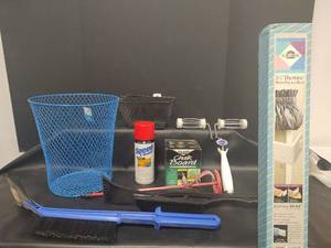 lot 658 image: Curtain Rod, Spray Paint, Chalk Board Paint, Wire Baskets, Ice Scrapers and More
