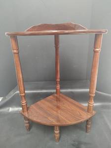 lot 660 image: Two-Tier Wood Corner Table with Turned Legs, 18 across x 13 deep