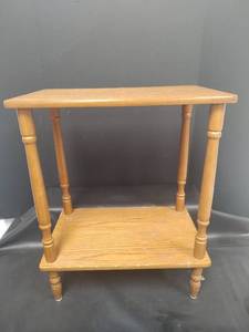 lot 661 image: Two-Tier Wood Table with Turned Legs, 19x12x24