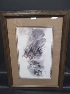 lot 668 image: Native American Framed Print in Wood Frame, 19 x 25