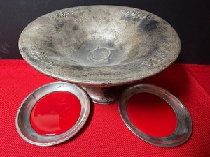 lot 19 image: Candy Dish Marked Sterling Filled Reinforced (top is dented-please see pictures)and Coasters Marked Towle Sterling 101
