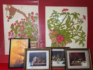 lot 79 image: Wall Art - Flowers (Unframed), Morning Glory and FruitsWine