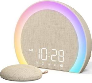 lot 1109 image: ANJANK Extra Loud Alarm Clock with Wireless Bed Shaker, Vibrating Dual Alarm with Light Wake Up for Heavy Sleepers and Hearing Impaired, 9-Color Night Light, 8 Sounds, 0-100% Dimmer, USB Charger