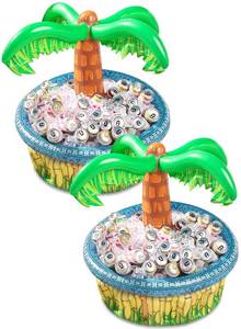 lot 1115 image: Sloosh 2-Pack Inflatable Palm Tree Cooler - 28in Inflatable Drink Cooler Luau Hawaiian Party Decoration for Tropical Theme Party Decor, Blow Up Birthday Seasonal Beach Pool Party Supplies Accessories