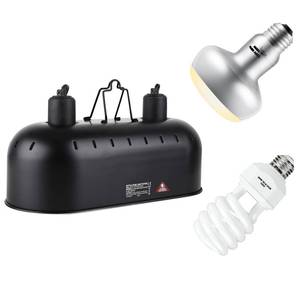 lot 1123 image: DXOPHIEX 15inch Dual Reptile Light Fixture, Max 150W Dual Reptile Heat Lamp Fixture with 100W Basking Spot Lamp Bulb and 26W UVB Heat Bulb for Bearded Dragon Terrarium and Tortoise Habitat