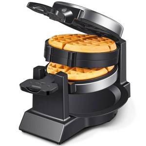 lot 1135 image: Classic Waffle Iron, Double Belgian Waffle Maker 180°Flip, 1400W Waffle Iron 8 Slices, Rotating and Nonstick Plates with Removable Drip Tray, Cool Touch Handles, Stainless Steel (8 Slices)