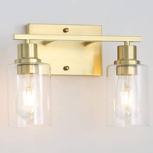 lot 1136 image: Jodauirt Brass Bedside Wall Sconces Set of 2, 1-Light Gold Bathroom Vanity Lights Fixtures with Clear Glass Shade, Farmhouse Modern E26 Wall Lamp for Hallway Living Room Bedroom