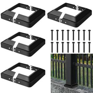 lot 1141 image: Tandefio 4 Pcs 4x4in Metal Post Skirt with Screw, Split Style Post Skirt Sleeves Base Cover, Porch Columns Wraps Black Base for Fence Stair Wood Hand and Stair Rails (Internal Size 3.5 x 3.5in)