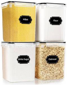 lot 1143 image: HKJ Chef 4 Pack Large Airtight Food Storage Containers with Lids (5.2L  176oz), BPA Free Plastic Kitchen and Pantry Organization Contianers for Cereal Flour and Sugar Storage, Labels and Marker