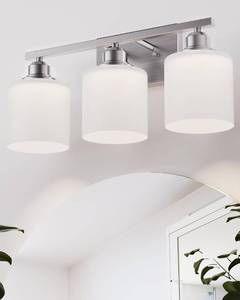 lot 1975 image: Sailstar Bathroom Light Fixtures Over Mirror, 3-Light Vanity Lights Brushed Nickel, Modern Bathroom Vanity Light, Glass Shade and Anti-Rust Nickel Finished, Bathroom Light for Small Space