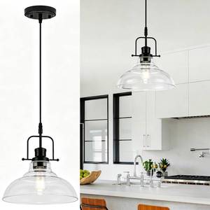 lot 1987 image: WILON Farmhouse Pendant Lights Kitchen Island Lighting, Black Pendant Light Over The Sink, Vintage Clear Glass Pendant Light, Industrial Hanging Light Fixture for Dining Room Over Table Bar Foyer