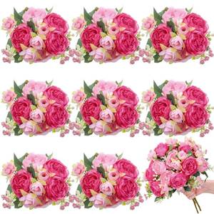 lot 1988 image: Yuxung 8 Bundles Artificial Peonies Flowers Boho Faux Flowers Arrangements Artificial Centerpiece Spring Bouquet Floral Wedding Decoration for Vase(Pink Series)