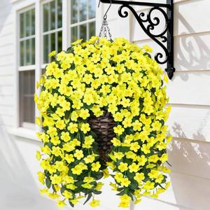 lot 1992 image: HyeFlora Artificial Fake Hanging Outdoor Flowers Plants Basket, Faux Silk Yellow Daisy Flowers UV Resistant Realistic Hanging Planter Orchid Vines for Outside Porch Patio Home Garden Yard Decoration