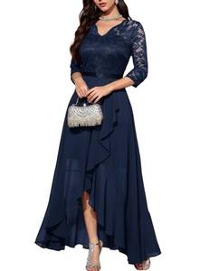 lot 2000 image: Bbonlinedress Women Winter Spring Wedding Guest Formal Prom Dresses Lace Long Sleeve Mother of Bride Cocktail Dress Navy L
