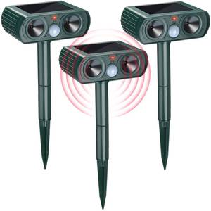 lot 2002 image: Kittmip 3 Pack Ultrasonic Solar Animal Repeller Waterproof Outdoor Cat Dog Repellent with Motion Sensor for Squirrel Animal Garden Yard Farm