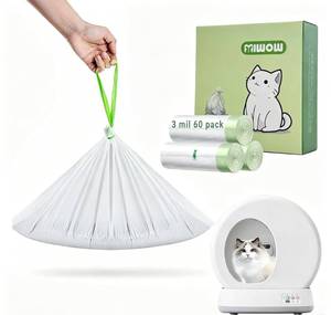 lot 2016 image: 60 Count Miwow Cat Litter Box Liners for MeoWant MW-SC01MW-SC02, Leak-Proof and Odor-Proof Litter Box Liners Replacement Waste Bags, Compatible for Meowant and More Automatic Litter Box (3 Rolls)