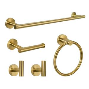 lot 2053 image: 5-Piece Towel Racks for Bathroom, Stainless Steel Bathroom Accessories Set, Bathroom Towel Holder Wall Mounted, Sturdy Bath Towel Bar Set Bathroom Hardware Set (Brushed Gold)