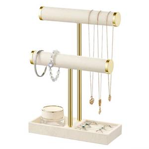 lot 2054 image: bussdis 2 Tier Bracelet Holder Display - Detachable T Bar Beige Velvet Bracelet Holder, Jewelry Holder Organizer for Bracelet, Necklace, Earrings, Rings