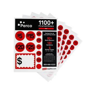 lot 2454 image: Perco Garage Price Stickers - 28 Sheets, 1,100 Pre-Priced and Blank Red Stickers - Easy-to-Read Price Tags for Effective Pricing Ideal for Yard Sales, Flea Markets, County Fairs and Retail Use