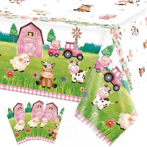 lot 2457 image: Oigco 3Pcs Farm Animal Birthday Party Tablecloth Disposable Farm House Barnyard Theme Party Supplies Covers for Girlsft Birthday Decorations, 54 x 108 Inches