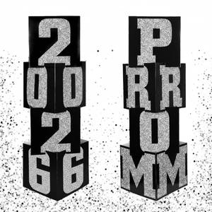 lot 2459 image: Queekay 8 Pcs Prom Column Standup Photo Booth Decorations 2026 Prom Backdrop Balloon Boxes Cardboard Decoration Column for Party College, 11.8 x 44.9 Inch(Silver, Black)