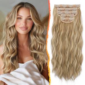 lot 2485 image: BARSDAR Wavy Clip in Hair Extensions - 20 Inch Golden Blonde Highlight Clip in Hair Extensions for Women - 5PCs Thick Soft Synthetic Loose Wavy Hairpieces � Golden Blonde with Highlights