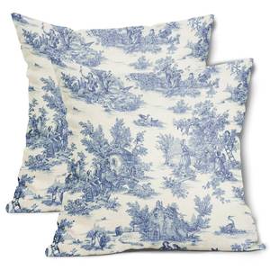 lot 2490 image: Blue Toile Pillow Covers 20x20 Inch Set of 2 Navy Blue and Beige French Country Cotton Linen Decorative Throw Pillow Case Cottage Vintage Cushion Cover for Bedroom Sofa Living Room Chair Home Decor