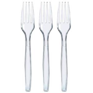 lot 2494 image: Prestee 100 Count Plastic Forks - Heavy Duty Forks Disposable for Parties, Events, and Catering - Crystal Clear Silverware and Durable Plastic Utensils Flatware Set for Weddings and Celebrations