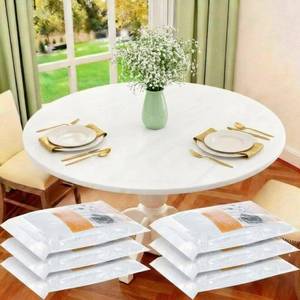 lot 3197 image: Boao 6 Pcs 72 Inch Round Plastic Fitted Tablecloth with Elastic Edge Design Waterproof Table Cover Plastic Tablecloth Protector for Table(White)