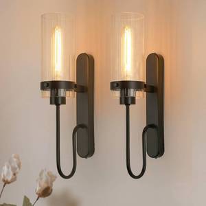 lot 3198 image: cancomzone Bathroom Sconces Set of 2, Black Modern Vanity Lights with Clear Glass Shade, Indoor Farmhouse Wall Sconce for Living Room, Bedroom, Hallway, Stairwell and Kitchen