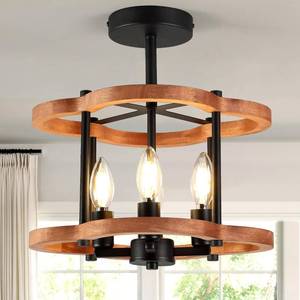 lot 3201 image: 4-Light Rustic Semi Flush Mount Ceiling Light, 13in Farmhouse Wood Close to Ceiling Lighting with Black Metal Industrial Hallway Light Fixtures for Living Room Bedroom Dining Room Foyer Entryway