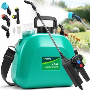 lot 3206 image: VAXMAY Battery Powered Sprayer 2 Gallon, Upgrade Electric Garden Sprayer with 3 Adjustable Speed, Battery Indicator, 4 Mist Nozzles, Rechargeable Handle, Retractable Wand, Shoulder Strap for Weed Lawn
