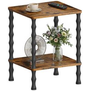 lot 3207 image: Mozume Vintage Small End Table, 21.9 Inch Wood Couch Side Table, Corner Table with Storage Shelf, 2-Tier Nightstand, for Small Space, Bedroom, Living Room and Couch (Brown)