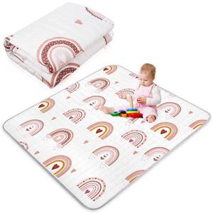 lot 3218 image: Funtery 43 x 43 Inch Boho Baby Play Mat Portable Crawling Washable Foldable Tummy Time Non Slip Baby Floor Large Playpen Mat for Infants Toddlers Floor Playpen Activity(Boho Rainbow)