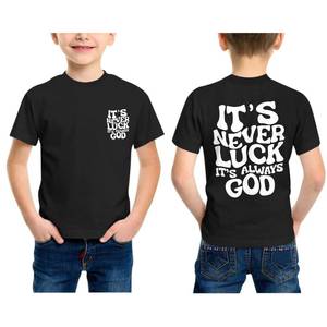 lot 4055 image: KIEKIECOO God Christian Shirts for Boys Bible Verse Letter Printed T Shirts Faith Religious Shirt for Kids Cotton Casual Tops(Black,130)