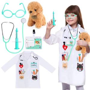 lot 4071 image: Kyson Veterinarian Costume for Kids 6 Pcs Animal Doctor Vet Dress Up Pretend Play for Boys Girls Halloween Career Day (Set A)