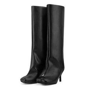 lot 4073 image: VOZTOLLS Black Knee High Boots for Women Square Toe Leather High Heel Tall Boots Stylish Casual Wide Calf Fall Boots Black Size 9.5