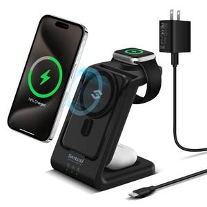 lot 4076 image: Smtcsl 3 in 1 Wireless Charging Station 10000mAh Removable Power Bank Charger Stand for PhoneWatchAir Pods - Portable Magnetic Battery Pack for Air 17 16 15 14 13 12 Series