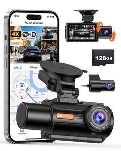 lot 4079 image: PIOJER 3 Channel 4K Dash Cam with STARVIS 2 Sensor, Free 128GB Card and WiFi 6 up to 20MBs, Dash Camera for Cars with Front Rear Inside, 4K 2K 1080P, IR Night Vision, GPS, 24H Parking Mode, G-Sensor