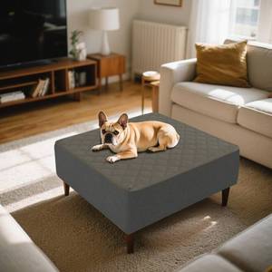 lot 4085 image: ZYXFYY Quilted Ottoman Cover Waterproof Footrest Sofa Slipcovers Stool Cover Foot Stool Protector Covers with Nonslip Lace Up (Gray1,Rectangle L40-44, W26-28in)