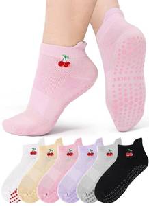 lot 4088 image: VITEVER 6 Pairs Grip Pilates Socks for Women, Grippy Non Slip Yoga Socks, Cute Cherry Grip Socks for Barre, Hospital, Athletic, Barefoot and Workout