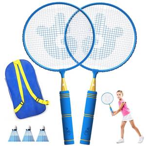lot 4092 image: JOY SPOT Kids Badminton Rackets Set with Soft Grip, Oversize and Lightweight Shuttlecocks Racquet with Carry Bag for Children Youth, 2 Player Sport Game for Indoor Outdoor Backyard