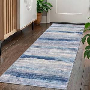 lot 4102 image: KOZYFLY Modern Abstract Washable Rug Runner 2x5 Hallway Rug Runner Non-Slip Soft Kitchen Runner Rugs, BlueGreyBeige Striped Carpet for Entryway Bathroom Laundry Room Foyer