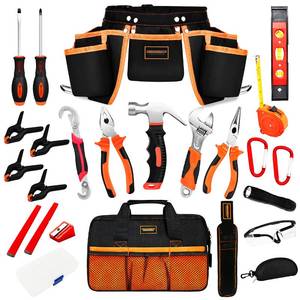 lot 4103 image: R RECOMFIT 25 Pieces Kids Real Tool Kit Children Real Tool Set with Real Hand Tools, Kids Tool Belt, Pouch Bag,Magnetic Wristband for Small Hands DIY Woodworking Projects Home Repair