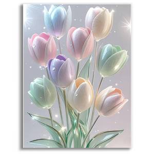 lot 4114 image: Gemozaic Tulip Diamond Art Kits for Adults, Flowers Diamond Painting Kit for Adult, 5D Full Drill Round Gem Art Painting Kit for Gift, Home Wall Decor, 12 x 16 Inch, No Frame