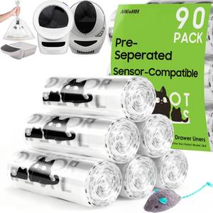 lot 4125 image: AWoHH 90 Pack Cat Litter Box Robot Model 543 Waste Bags, Tear-free, Transparent, Sensor-compatible, Automatic Litter Box Liners Bags, 9-11 Gallon Capacity