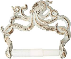 lot 4132 image: Comfify Decorative Cast Iron Octopus Toilet Paper Holder � Wall Mounted Kraken Bathroom Accessory � Nautical Style � Includes Screws and Anchors � Rust White
