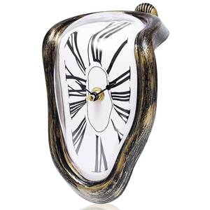 lot 4133 image: eaxeaxea Melting Shelf Clock - Art Decor Salvador Dali Surreal Dripping, 8x4 in Matte Black Gold Anti-Fingerprint Shelf and Desk Gift