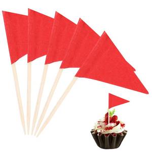 lot 4135 image: 100 Pcs Solid Red Toothpick Flags Mini Small Plain Red Triangle Stick Golf Cupcake Toppers Sticks Blank Flag Fruit Cheese Markers Flags for Wedding Party Buffet Appetizers DIY Decoration