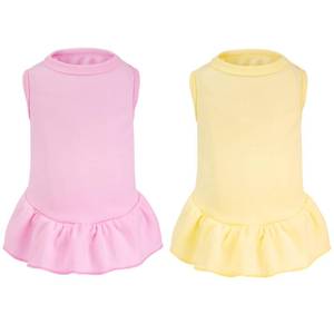 lot 4139 image: 2 Pcs Dog Dresses Cat Skirt Solid Color Dog Clothes Summer Sleeveless Puppy Girl Clothes for Small Pet Dogs Cats (Yellow,Pink, Medium)
